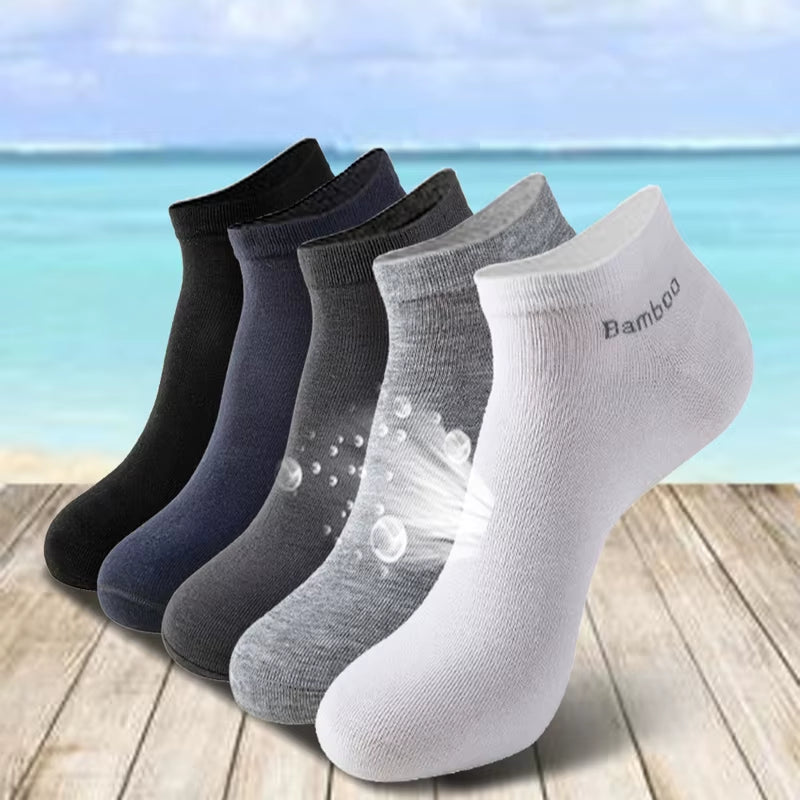 High Qualty Men'S Bamboo Fiber Socks Short Summer Breatheable Anti-Bacterial Man Ankle Socks Busines 5Pairs plus Size EU38-46