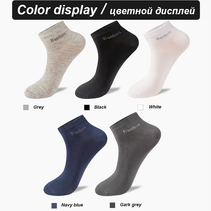 High Qualty Men'S Bamboo Fiber Socks Short Summer Breatheable Anti-Bacterial Man Ankle Socks Busines 5Pairs plus Size EU38-46