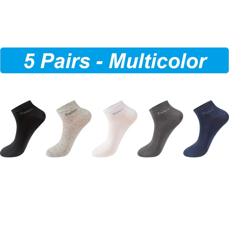 High Qualty Men'S Bamboo Fiber Socks Short Summer Breatheable Anti-Bacterial Man Ankle Socks Busines 5Pairs plus Size EU38-46