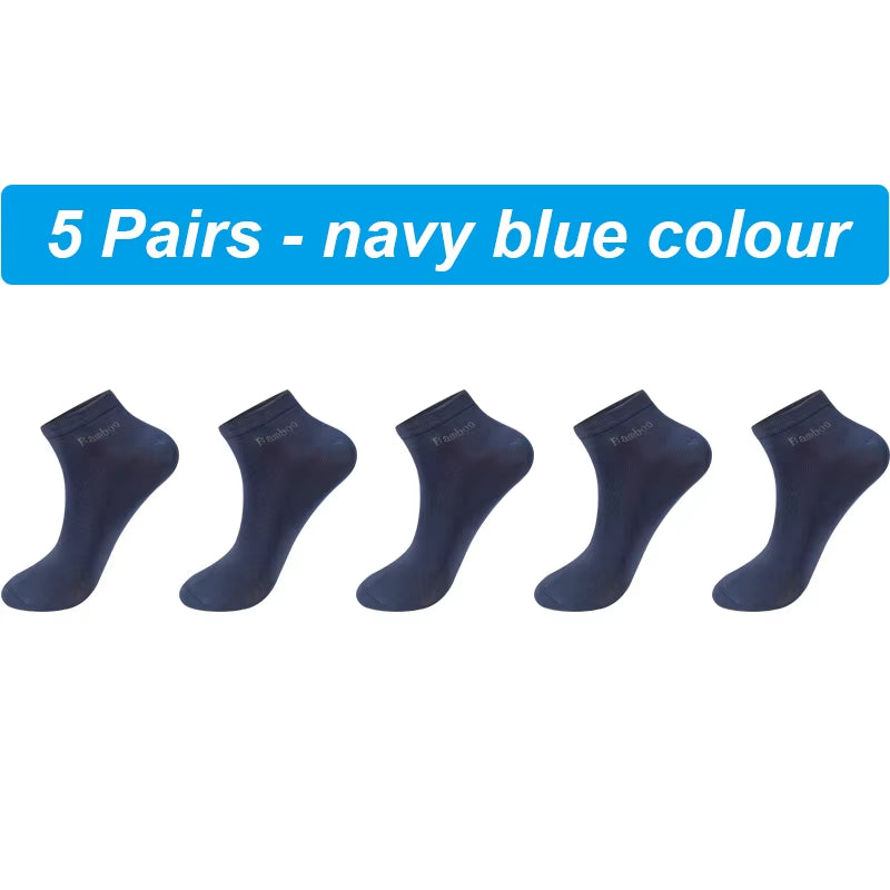 High Qualty Men'S Bamboo Fiber Socks Short Summer Breatheable Anti-Bacterial Man Ankle Socks Busines 5Pairs plus Size EU38-46