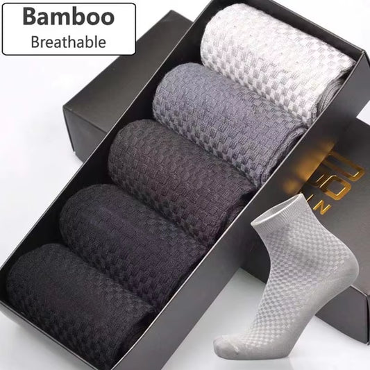 5Pairs/Men'S High Quality Bamboo Fiber Socks Men'S Sweat Absorbent Breathable Medium Tube Socks Business Casual Large Size 38-45