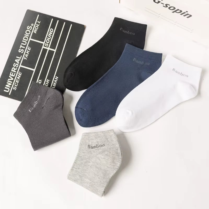 High Qualty Men'S Bamboo Fiber Socks Short Summer Breatheable Anti-Bacterial Man Ankle Socks Busines 5Pairs plus Size EU38-46